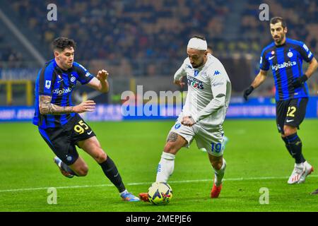 Milan, Italie. 23rd janvier 2023. Francesco Caputo (19) d'Empoli vu dans la série Un match entre Inter et Empoli à Giuseppe Meazza à Milan. (Crédit photo : Gonzales photo/Alamy Live News Banque D'Images