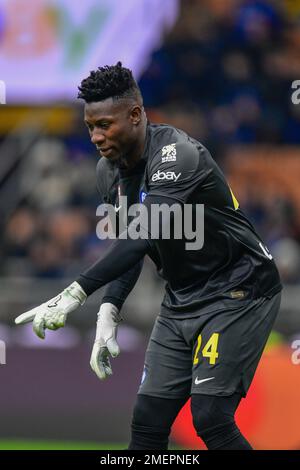 Milan, Italie. 23rd, janvier 2023. Le gardien de but André Onana (24) d'Inter vu dans la série Un match entre Inter et Empoli à Giuseppe Meazza à Milan. (Crédit photo: Gonzales photo - Tommaso Fimiano). Banque D'Images