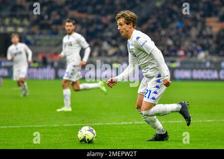 Milan, Italie. 23rd janvier 2023. Jacopo Fazzini (21) d'Empoli vu dans la série Un match entre Inter et Empoli à Giuseppe Meazza à Milan. (Crédit photo : Gonzales photo/Alamy Live News Banque D'Images