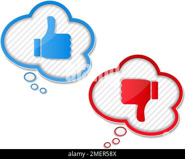 Bulles de parole avec des symboles de pouce vers le haut et de pouce vers le bas, illustration du vecteur eps10 Illustration de Vecteur