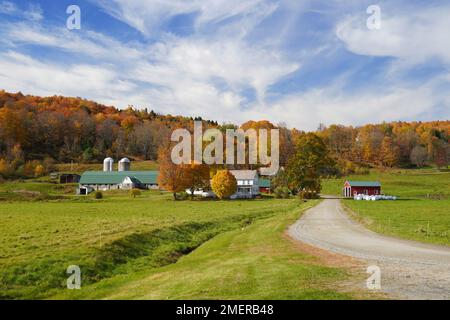 Ferme dans le Vermont entourée par la couleur de l'automne Banque D'Images