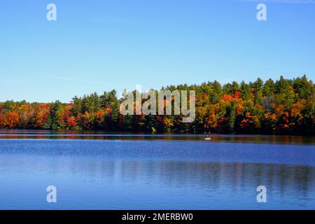 Couleurs d'automne se reflétant dans un lac du Massachusetts Banque D'Images