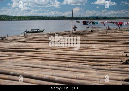 Myanmar, autour de Mandalay, Monywa, Un Myint, au bord de la rivière, bambou pour radeaux Banque D'Images