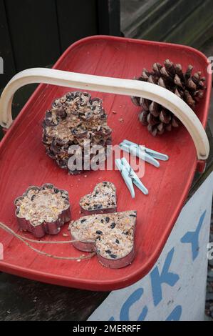 Gâteau d'oiseau dans un panier de trug de jardinier Banque D'Images