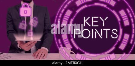 Texte indiquant les points clés de l'inspiration. Photo conceptuelle la plus importante information qui est dite ou écrite Banque D'Images