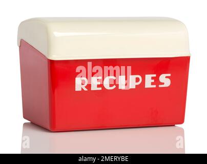 1950s vintage milieu de siècle moderne plastique rouge et blanc Lustrow boîte de recette pour la collecte des recettes familiales Banque D'Images