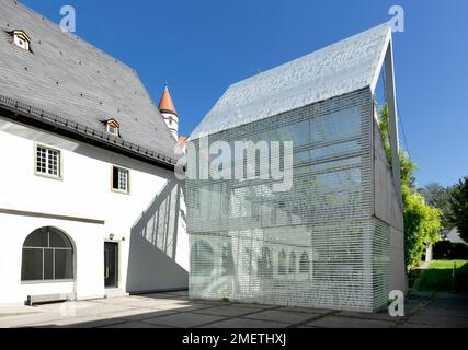 Ancien monastère de Wedinghausen, musée d'aujourd'hui, archives de la ville et centre d'événements, bâtiment en verre dans la cour, salle d'exposition, Arnsberg, Sauerland Banque D'Images