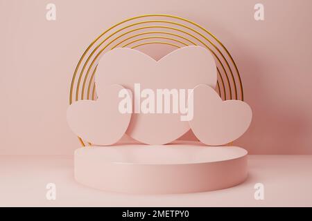 3d rendu de formes géométriques minimales abstraites. Podium rose pour votre conception. Banque D'Images