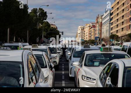 Cabine. Taxi. Chauffeurs de taxi démonstration de chauffeurs de taxi dans les rues de la ville de Madrid contre le gouvernement régional. En Espagne. Banque D'Images