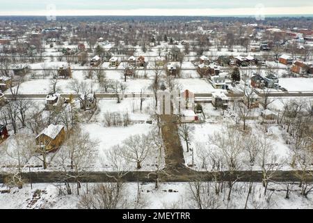 Detroit, Michigan - grandes sections de terres vacantes sont caractéristiques de nombreux quartiers du centre-ville de Detroit en dépit de la renaissance. La population de la ville a f Banque D'Images