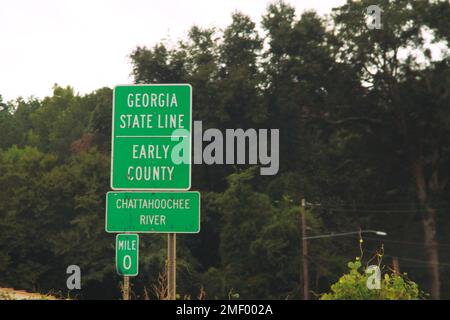 Georgia State Line Road Sign dans Early County, GA, États-Unis Banque D'Images