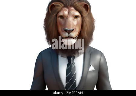 Portrait du lion en costume – Digital 3D Illustration sur fond blanc Banque D'Images
