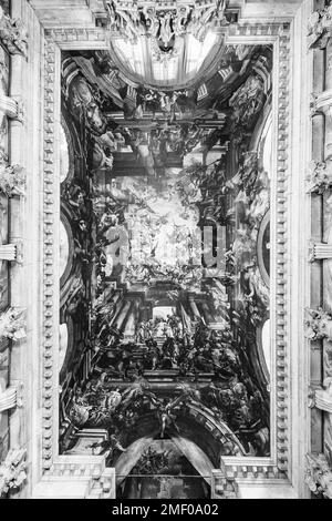 Venise, Italie - novembre 2022 : plafond de l'église de San Pantalon, la plus grande peinture en toile du monde, représentant le martyre et l'apothéose de St Banque D'Images