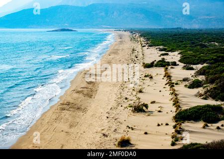 Vue aérienne de 18 km de long de la plage de Patara, Turquie. Banque D'Images