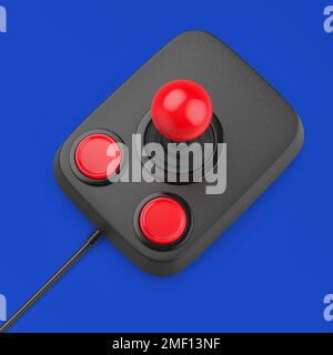 Joystick d'ordinateur avec deux boutons sur fond bleu Banque D'Images