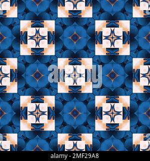 Indigo Bleu blanc aquarelle batik flou azulejos fond de carreaux. Effet mosaïque géométrique flou côtier sans couture. Patchwork masculin tout Banque D'Images