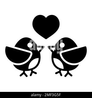 Icône de glyphe d'amour d'oiseaux. Symbole couple amoureux. Saint Valentin. Illustration vectorielle, éléments romantiques. Autocollant, patch, badge, carte pour mariage, mariage Illustration de Vecteur