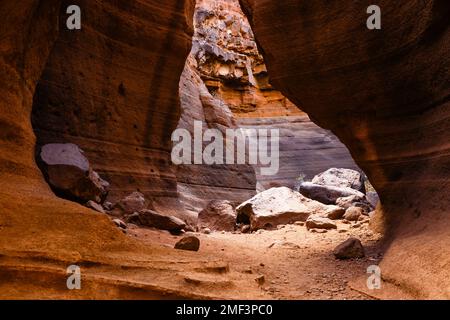 Pittoresque canyon calcaire, Barranco de las Vacas à Gran Canaria, îles Canaries, Espagne Banque D'Images
