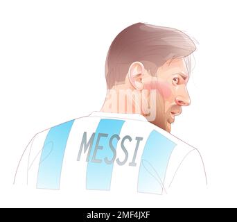 Illustration du joueur de football Lionel Messi. Avec le maillot de l'équipe nationale de l'Argentine. Banque D'Images