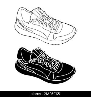 schéma des baskets et illustration vectorielle monochrome de la silhouette Illustration de Vecteur