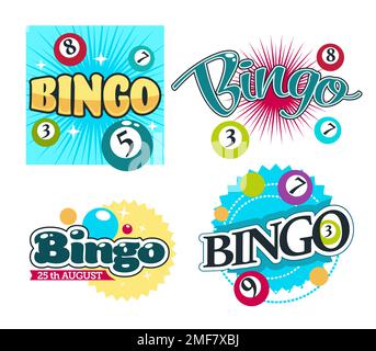 Jeu de bingo matériel de jeu balles avec des numéros icônes isolées Illustration de Vecteur