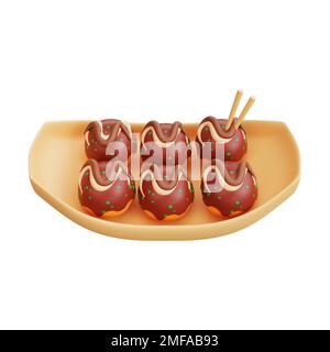 3d illustration de la nourriture asiatique takoyaki, cuisine japonaise Banque D'Images