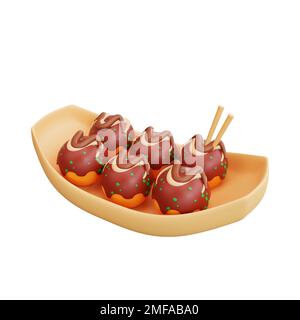 3d illustration de la nourriture asiatique takoyaki, cuisine japonaise Banque D'Images