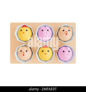3D illustration de la nourriture asiatique Mochi caractère mignon, la nourriture japonaise Banque D'Images