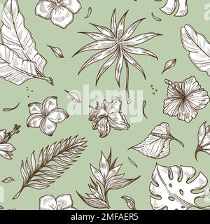 Monstera et feuilles de palmier décoration florale croquis monochrome Illustration de Vecteur