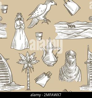 Motif arabe sans couture avec dervish et vecteur femme Illustration de Vecteur