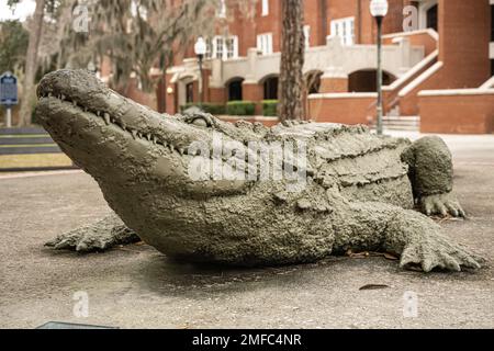 Sculpture de alligators de Floride près de l'auditorium de l'Université sur le campus de l'Université de Floride à Gainesville, Floride. (ÉTATS-UNIS) Banque D'Images