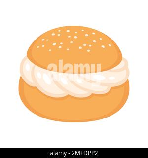 Semla, pain sucré scandinave traditionnel. Pâte de choux avec garniture à la crème fouettée. Illustration vectorielle. Illustration de Vecteur