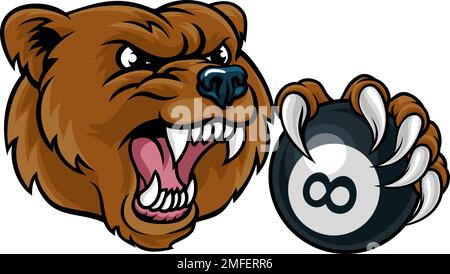 Bear Angry Pool 8 ball billard mascotte dessin animé Illustration de Vecteur