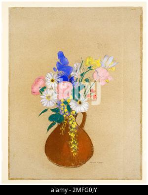 Odilon Redon, bouquet dans un vase en argile brune, dessin pastel, 1900-1916 Banque D'Images