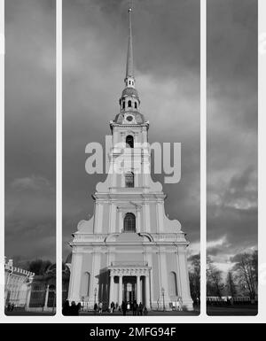 Un cliché vertical de la forteresse Pierre-et-Paul à Saint-Pétersbourg en niveaux de gris Banque D'Images