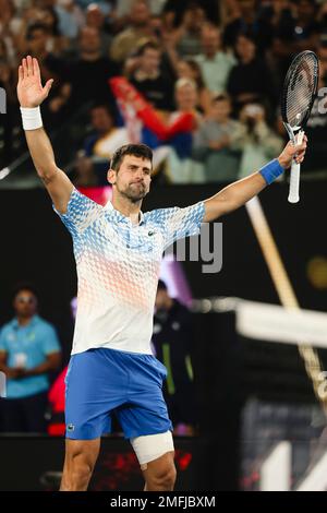 Melbourne, Australie. 25th janvier 2023. Tennis: Grand Chelem - Open d'Australie, hommes, célibataires, quarts de finale, Rublev (Russie) - Djokovic (Serbie). Novak Djokovic Santé. Credit: Frank Molter/dpa/Alay Live News Banque D'Images