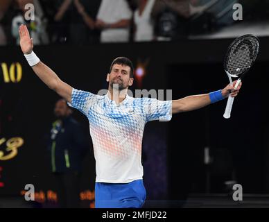 Melbourne, Australie. 25th janvier 2023. Open d'Australie 2023 Melbourne Park Day 10 25/01/2023 Novak Djokovic (SRB) remporte le quart de finale du match Credit: Roger Parker/Alay Live News Banque D'Images