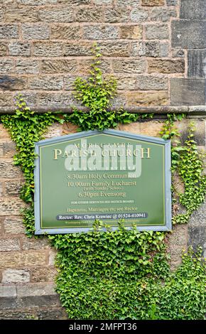 Panneau d'affichage de l'église, Morecambe, Lancashire, Royaume-Uni Banque D'Images