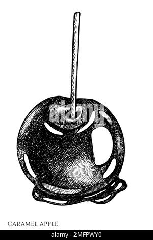 Collection d'illustrations vectorielles vintage Carnival Food. Pomme au caramel noir et blanc. Illustration de Vecteur