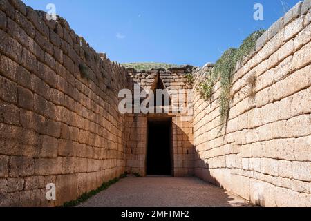 Trésor de la Maison d'Atreus, le tombeau des Rois, le tombeau des Tholos, période helladique tardive, Mycenae, Site archéologique grec, Péloponnèse, Grèce Banque D'Images