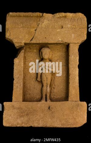 Stèle de tombe, musée Whitaker, île phénicienne de Mozia, avant-poste pour les marchands et les gens de mer, 12th siècle av. J.-C., Sicile, Moiza, Sicile, Italie Banque D'Images