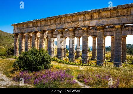 Temple dorique de 430 av. J.-C., ruines de la ville de Segesta fondée par les Elymiens, Sicile, Segesta, Sicile, Italie Banque D'Images