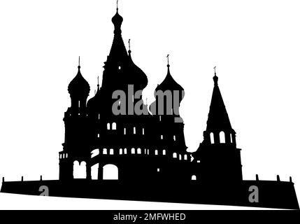 Silhouette de la cathédrale Saint-Basile à Moscou sur fond blanc. Illustration de Vecteur