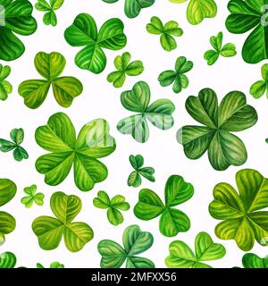 Aquarelle dessin à la main de trèfle à quatre feuilles sans couture pour St. Patrick pour Bonne chance. Elément isolé sur fond blanc Banque D'Images