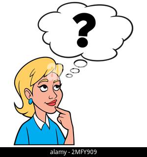 Fille pensant à une question - Une illustration de dessin animé d'une fille pensant à une question sans réponse. Illustration de Vecteur