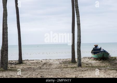 plage avec un bateau de pêche à muine vietnam Banque D'Images