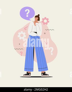 La jeune femme pense à la question. Illustration de Vecteur