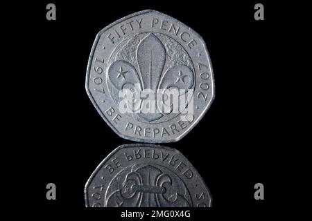 2007 revers d'une pièce de 50p commémorant le 100th anniversaire du mouvement des Scouts Banque D'Images