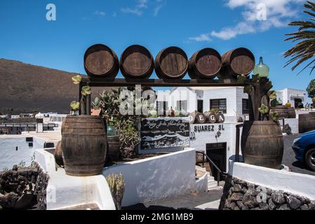 La Bodega Antonio Suarez dans la région viticole de la Geria à Lanzarote, aux îles Canaries Banque D'Images