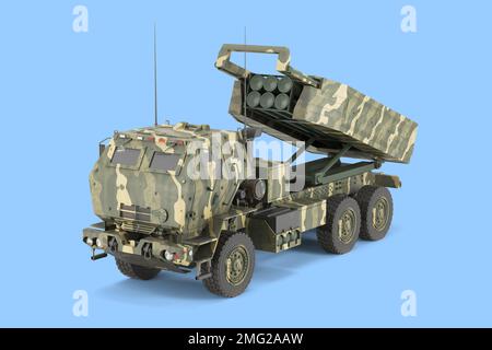 3D rendre en bleu les baux fonciers du système de fusée d'artillerie de haute mobilité des himars mlrs pour l'ukraine Banque D'Images